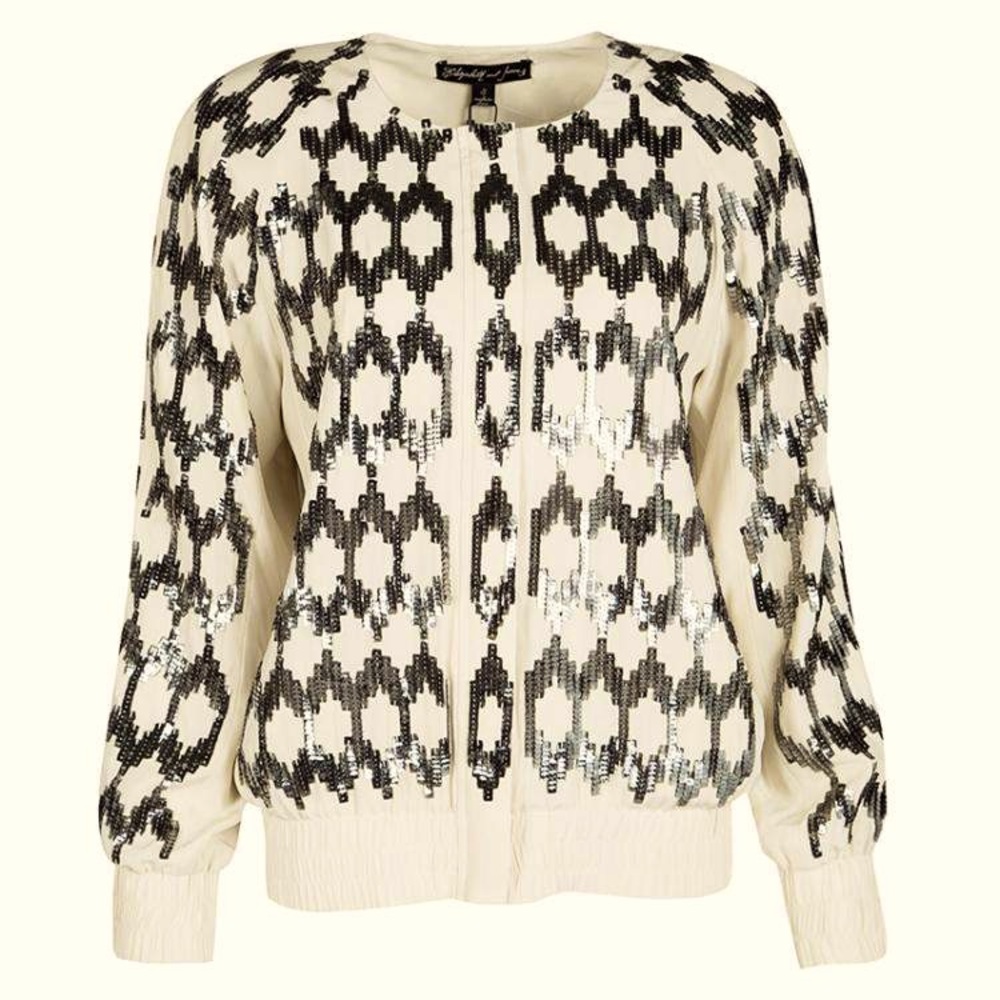 Elizabeth & James Cream Silk Sequin Embellished Track Jacket Size Small NWT